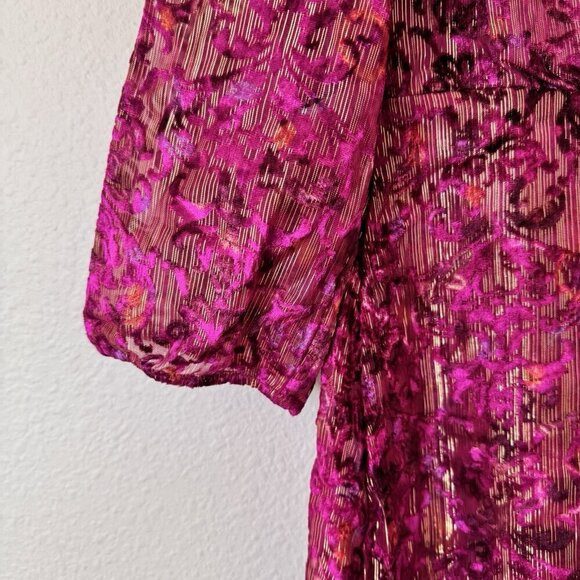 Loft Shimmer Floral Velvet Faux Wrap Dress Size 8 Purple Pink Gold - Picture 4 of 11